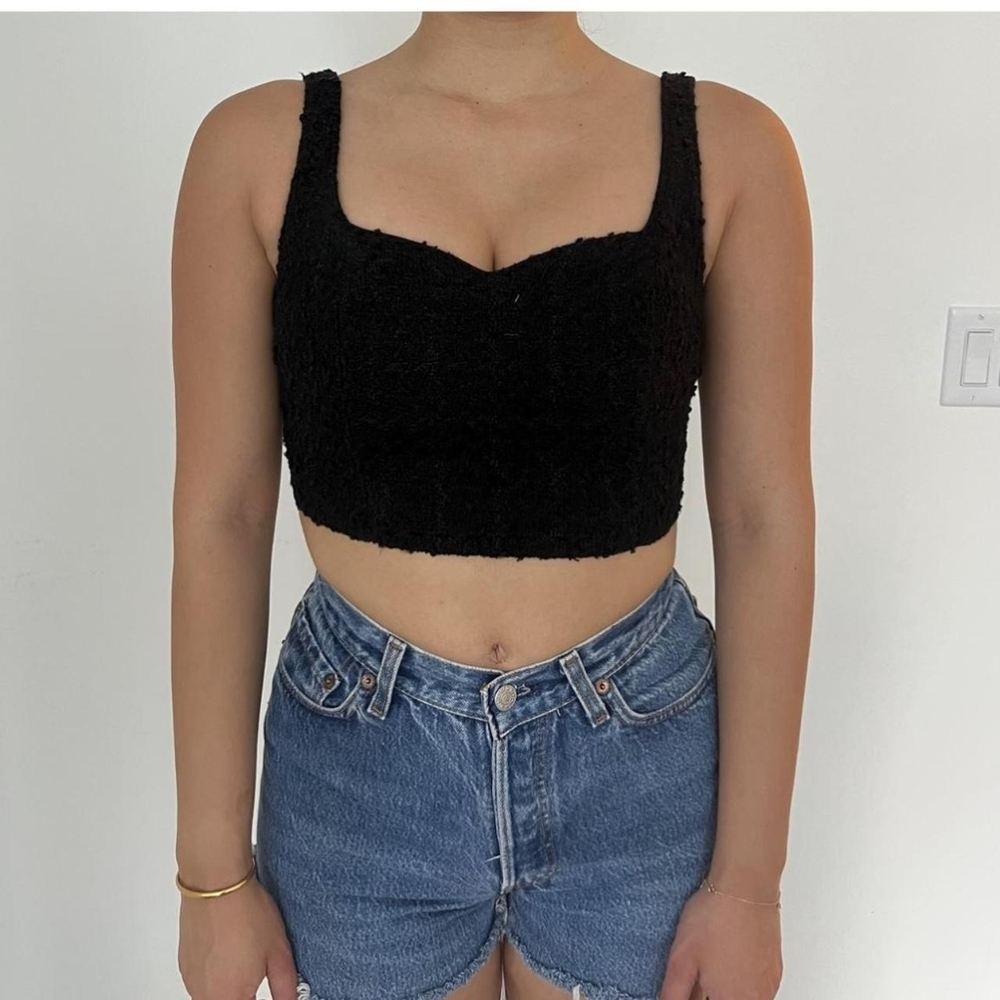 NWT Abercrombie and Fitch Black Tweed Sweetheart Crop Tank Top L